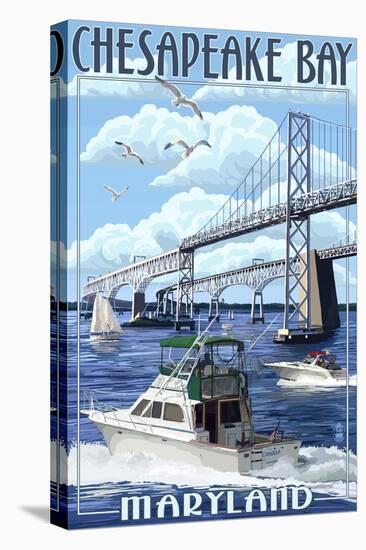 Chesapeake Bay Bridge - Maryland-Lantern Press-Stretched Canvas