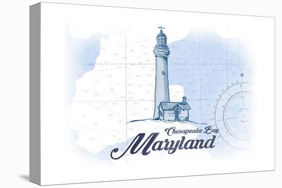 Chesapeake Bay, Maryland - Lighthouse - Blue - Coastal Icon-Lantern Press-Stretched Canvas