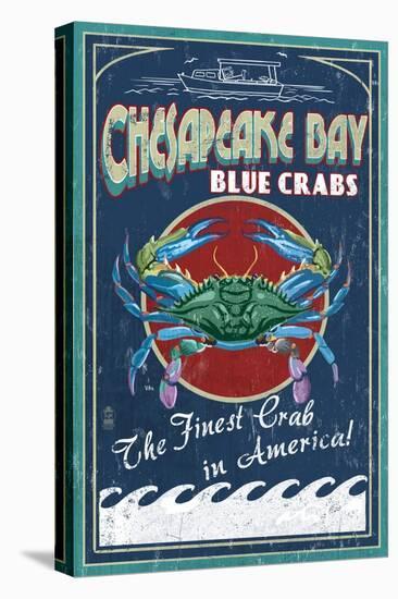 Chesapeake Bay, Virginia - Blue Crab Vintage Sign-Lantern Press-Stretched Canvas