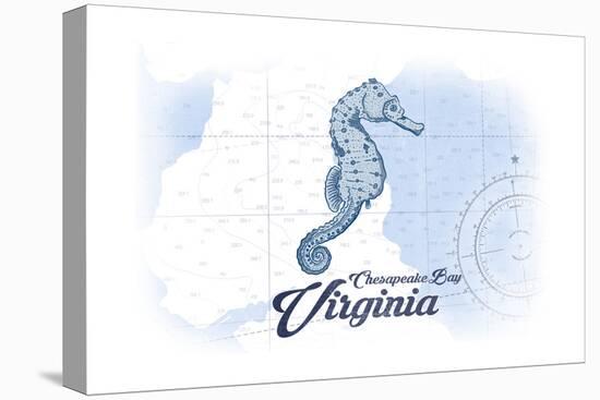Chesapeake Bay, Virginia - Seahorse - Blue - Coastal Icon-Lantern Press-Stretched Canvas
