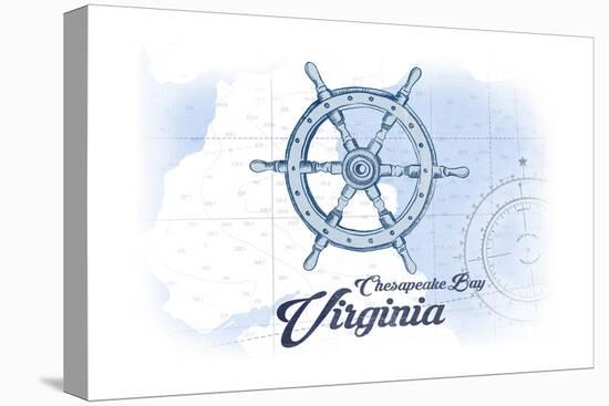 Chesapeake Bay, Virginia - Ship Wheel - Blue - Coastal Icon-Lantern Press-Stretched Canvas