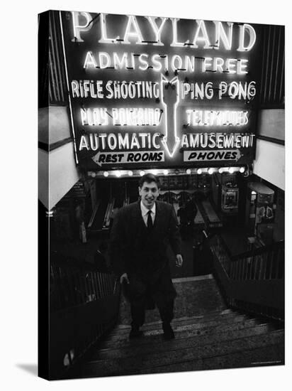 Chess Champion Bobby Fischer at the Entrance to a Playland Arcade-Carl Mydans-Premier Image Canvas