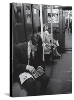 Chess Champion Bobby Fischer Working on His Moves During a Subway Ride-Carl Mydans-Premier Image Canvas