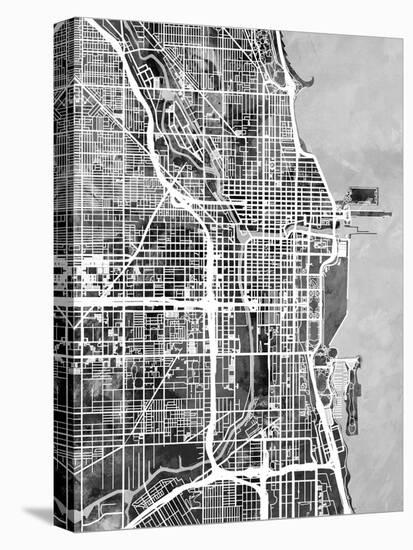 Chicago City Street Map-Michael Tompsett-Stretched Canvas