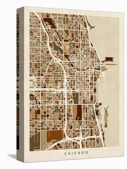 Chicago City Street Map-Michael Tompsett-Stretched Canvas