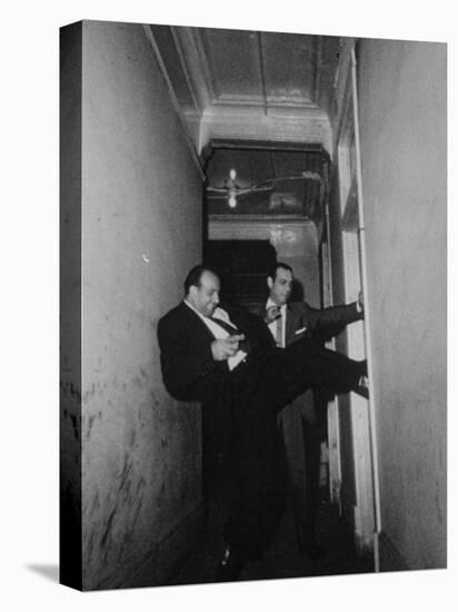 Chicago Detectives Forcing their Way in the Door of Suspicious Room-null-Premier Image Canvas