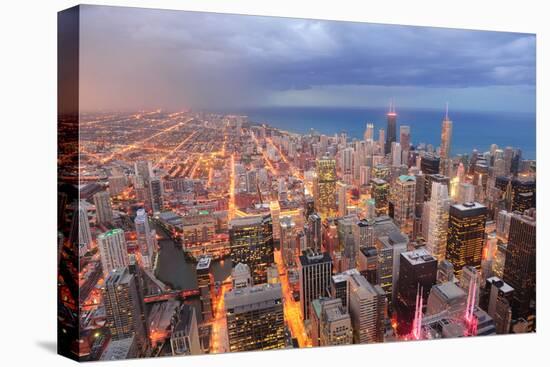 Chicago Downtown Aerial View at Dusk with Skyscrapers and City Skyline at Michigan Lakefront-Songquan Deng-Premier Image Canvas