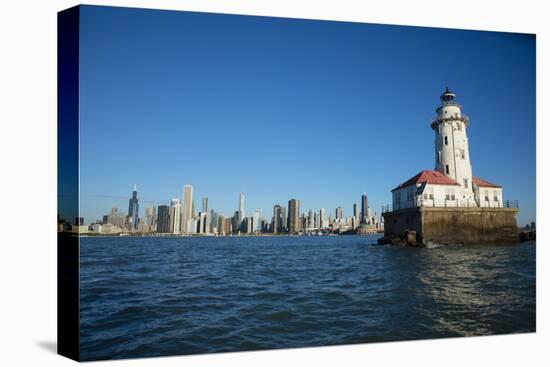 Chicago Harbor Lighthouse with skyscraper in the background, Lake Michigan, Chicago, Cook County...-Panoramic Images-Premier Image Canvas
