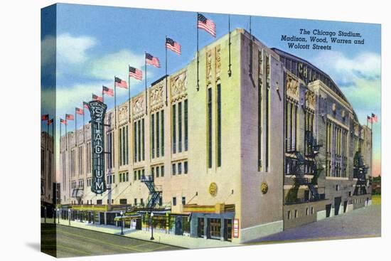 Chicago, IL, Exterior of Chicago Stadium, Madison, Wood, Warren, and Wolcott Streets-Lantern Press-Stretched Canvas