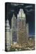 Chicago, Illinois, Exterior View of an Illuminated Tribune Tower at Night-Lantern Press-Stretched Canvas