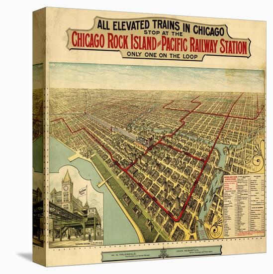 Chicago, Illinois - Panoramic Map-Lantern Press-Stretched Canvas