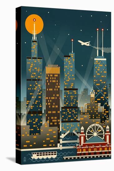 Chicago Illinois - Retro Skyline (no text) - Lantern Press Original Poster-Lantern Press-Stretched Canvas