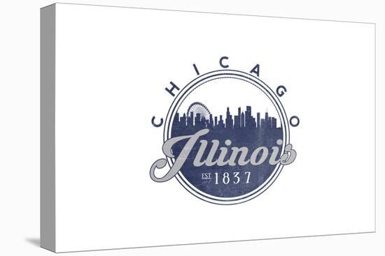 Chicago, Illinois - Skyline Seal (Blue)-Lantern Press-Stretched Canvas