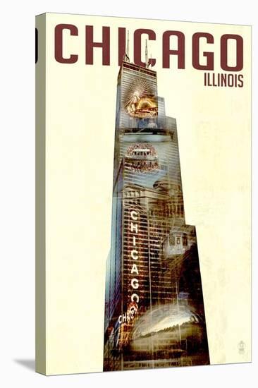 Chicago, Illinois - Willis Tower Double Exposure-Lantern Press-Stretched Canvas