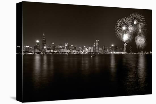 Chicago Lakefront Skyline With Fireworks BW-Steve Gadomski-Premier Image Canvas