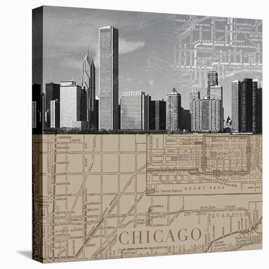 Chicago Map II-The Vintage Collection-Stretched Canvas