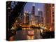 Chicago River and Skyline at Dusk with Boat-Alan Klehr-Premier Image Canvas