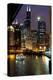 Chicago River and Skyline at Dusk with Boat-Alan Klehr-Premier Image Canvas