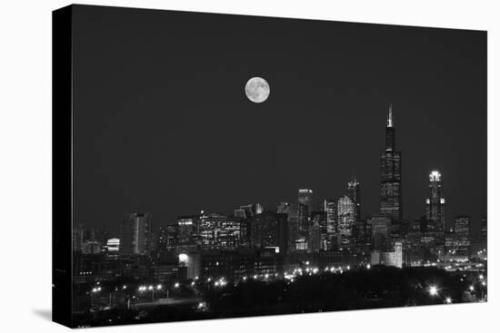 Chicago Skyline & Full Moon In Black & White-Steve Gadomski-Premier Image Canvas