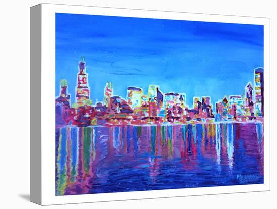 Chicago Skyline Neon Shimmering Stretched Canvas Print By M