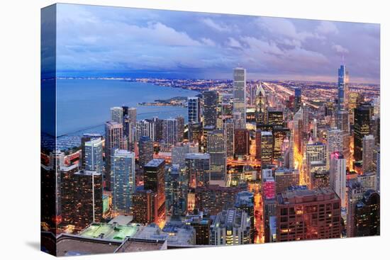 Chicago Skyline Panorama Aerial View with Skyscrapers over Lake Michigan with Cloudy  Sky at Dusk.-Songquan Deng-Premier Image Canvas