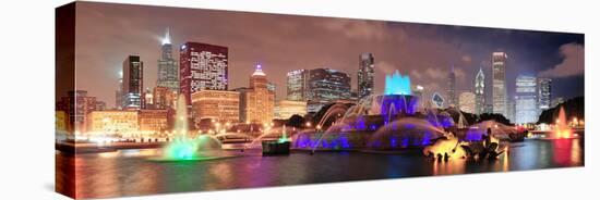 Chicago Skyline Panorama with Skyscrapers and Buckingham Fountain in Grant Park at Night Lit by Col-Songquan Deng-Premier Image Canvas