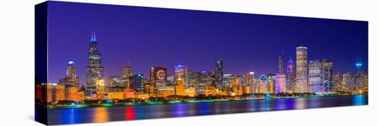 Chicago skyline with Cubs World Series lights night, Lake Michigan, Chicago, Cook County, Illino...-null-Premier Image Canvas