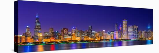 Chicago skyline with Cubs World Series lights night, Lake Michigan, Chicago, Cook County, Illino...-null-Premier Image Canvas