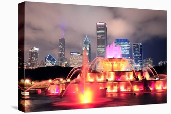 Chicago Skyline with Skyscrapers and Buckingham Fountain in Grant Park at Night Lit by Colorful Lig-Songquan Deng-Premier Image Canvas
