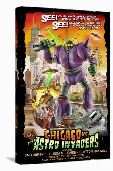 Chicago Versus Astro Invaders-Lantern Press-Stretched Canvas