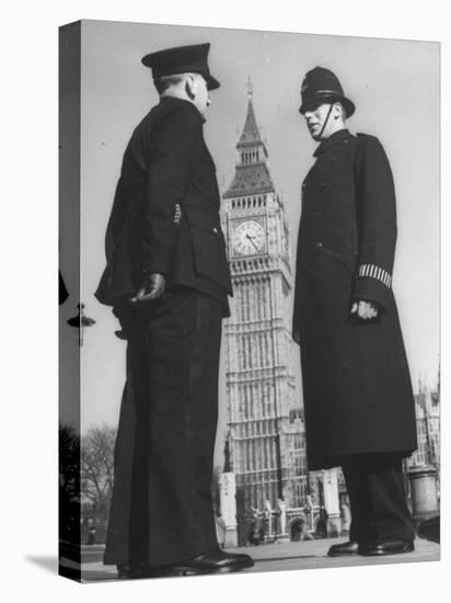 Chief Inspector of Metropolitan Police Stopping for Word with Police Constable in Parliament Square-David Scherman-Premier Image Canvas