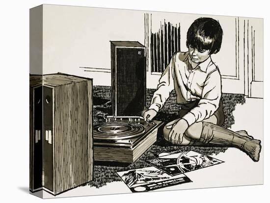 Child Playing a Record Player-English School-Premier Image Canvas