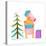 Childish Cheerful Little Pig in Winter Warm Clothes with Fur Tree and Birds. Colorful Cartoon for K-Popmarleo-Stretched Canvas