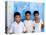 Children Against Blue Wall in Jaipur, Rajasthan, India-Bill Bachmann-Premier Image Canvas