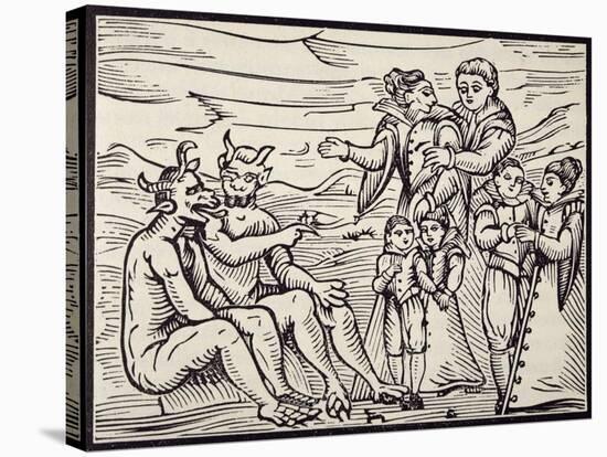 Children Being Initiated into Satanic Rituals, Engraving from Compendium Maleficarum-null-Premier Image Canvas