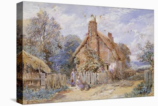 Children by a Thatched Cottage at Chiddingfold-Myles Birket Foster-Premier Image Canvas