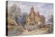 Children by a Thatched Cottage at Chiddingfold-Myles Birket Foster-Premier Image Canvas