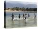 Children Enjoy a Boat Race in a Lagoon at Qalansiah, an Important Fishing Village in the Northwest-Nigel Pavitt-Premier Image Canvas