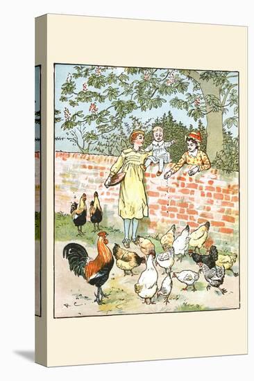 Children Feed the Chickens-Randolph Caldecott-Stretched Canvas