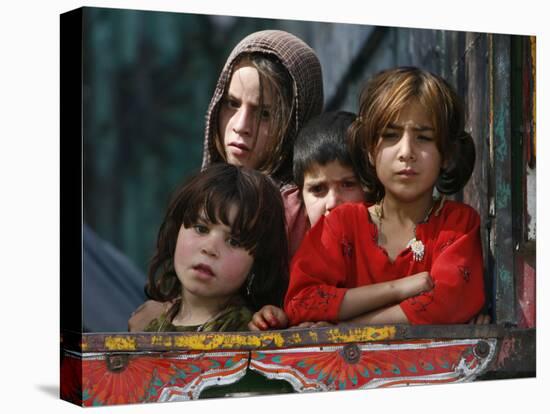 Children from Swat Arrive on a Truck at a Refugee Camp in Mardan, Northwest Pakistan-null-Premier Image Canvas