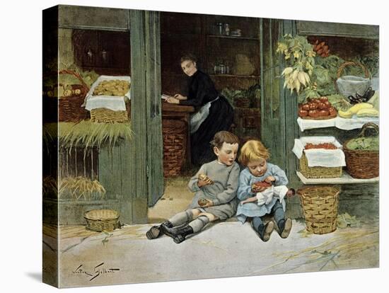 Children Have Afternoon Snack at Grocery Store-Victor Gabriel Gilbert-Stretched Canvas