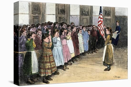 Children of Immigrants Saluting the American Flag in an Industrial School in New York City, circa 1-null-Premier Image Canvas