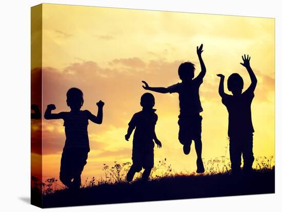 Children Playing on Summer Sunset Meadow-zurijeta-Premier Image Canvas