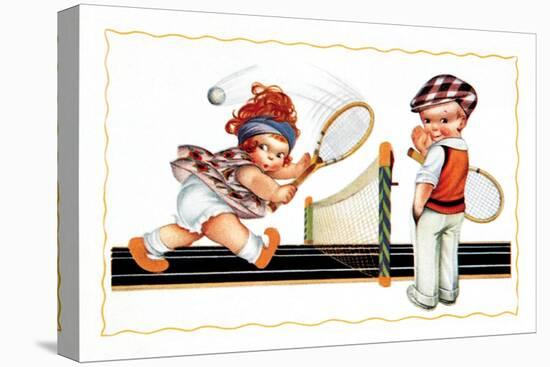 Children Playing Tennis-null-Stretched Canvas