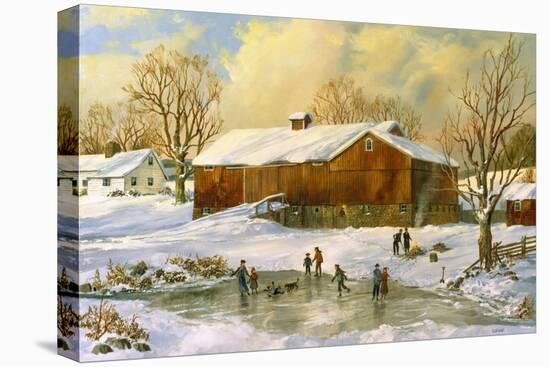 Children Skating at the Pond Behind the Barn-Jack Wemp-Premier Image Canvas