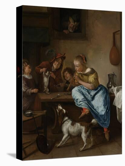 Children Teaching a Cat to Dance, known as the Dancing Lesson-Jan Havicksz Steen-Stretched Canvas