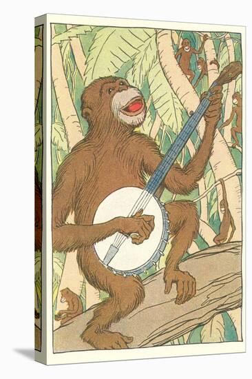 Chimp Playing Banjo-null-Stretched Canvas