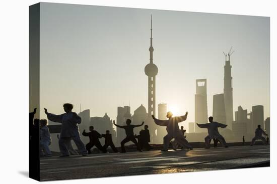 China, Shanghai, Martial Arts Group Practicing Tai Chi at Dawn-Paul Souders-Premier Image Canvas