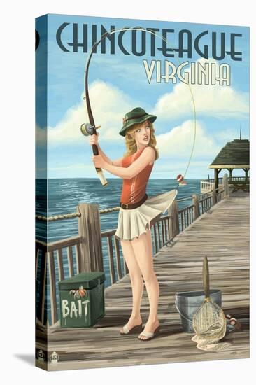 Chincoteague, Virginia - Pinup Girl Fishing-Lantern Press-Stretched Canvas