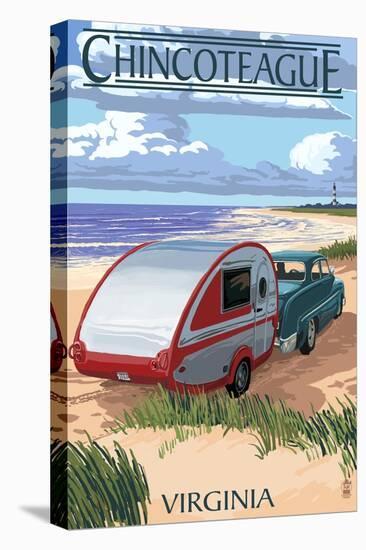 Chincoteague, Virginia - Retro Camper on Beach-Lantern Press-Stretched Canvas